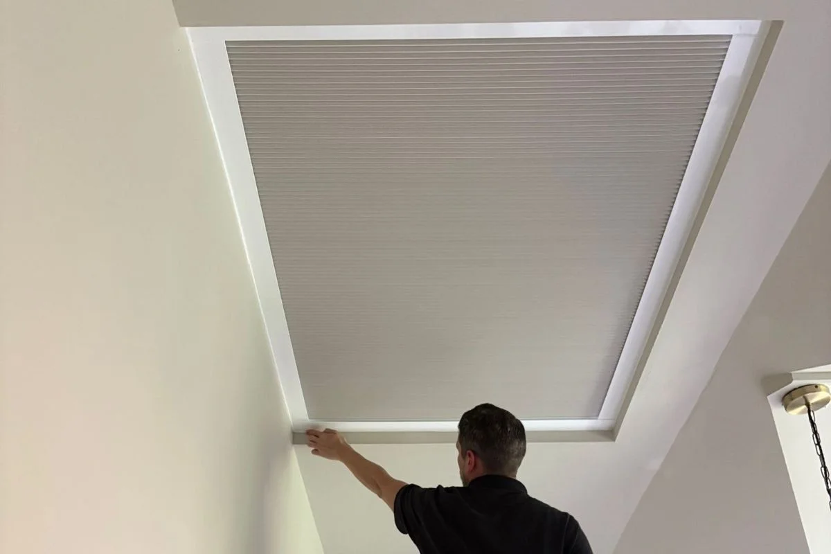 TruVue Pleated Roof Lantern Blind TruVue pleated roof lantern blind installed neatly within a residential roof lantern, providing light and heat control