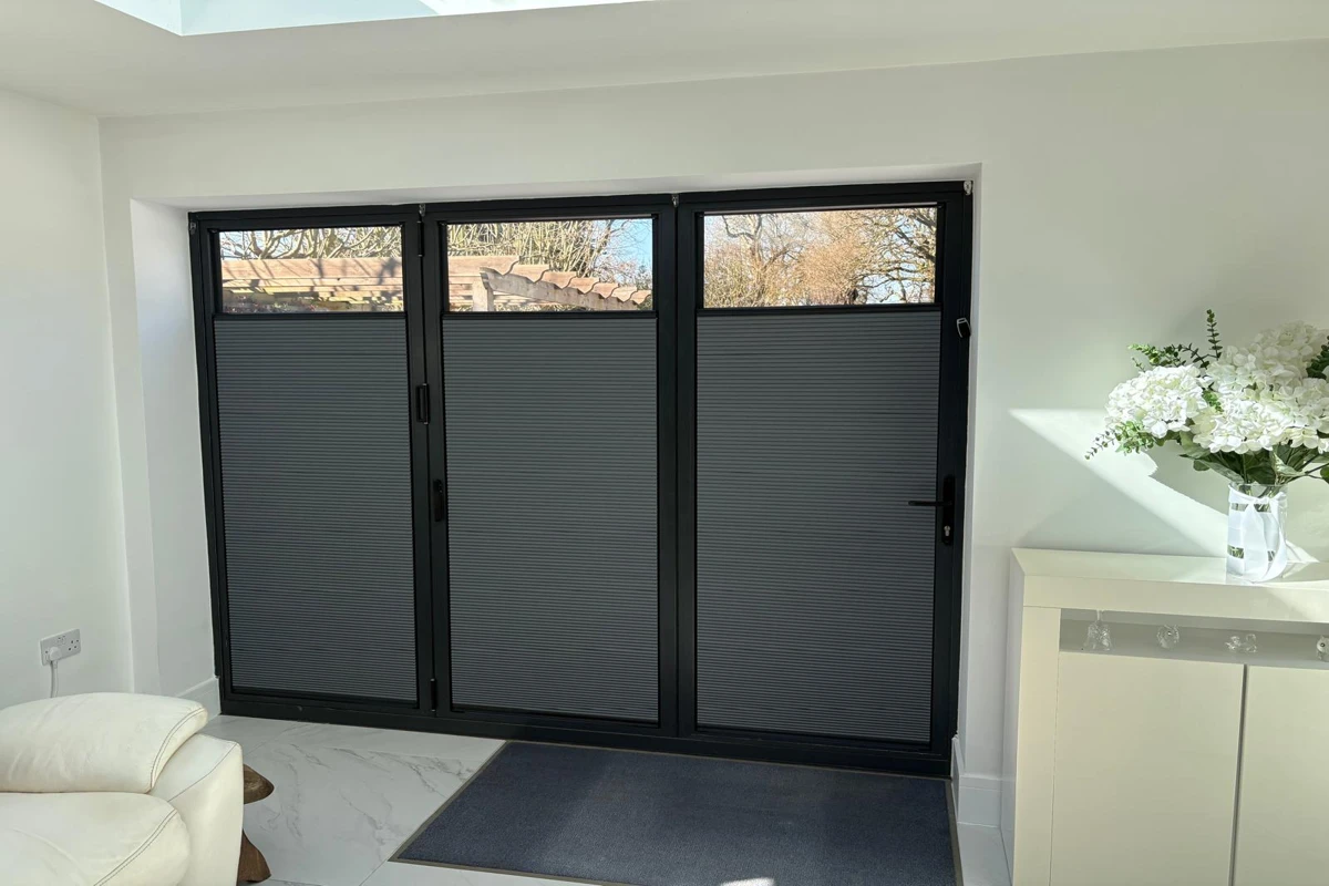 Cosiflor pleated blinds fitted to bifold doors