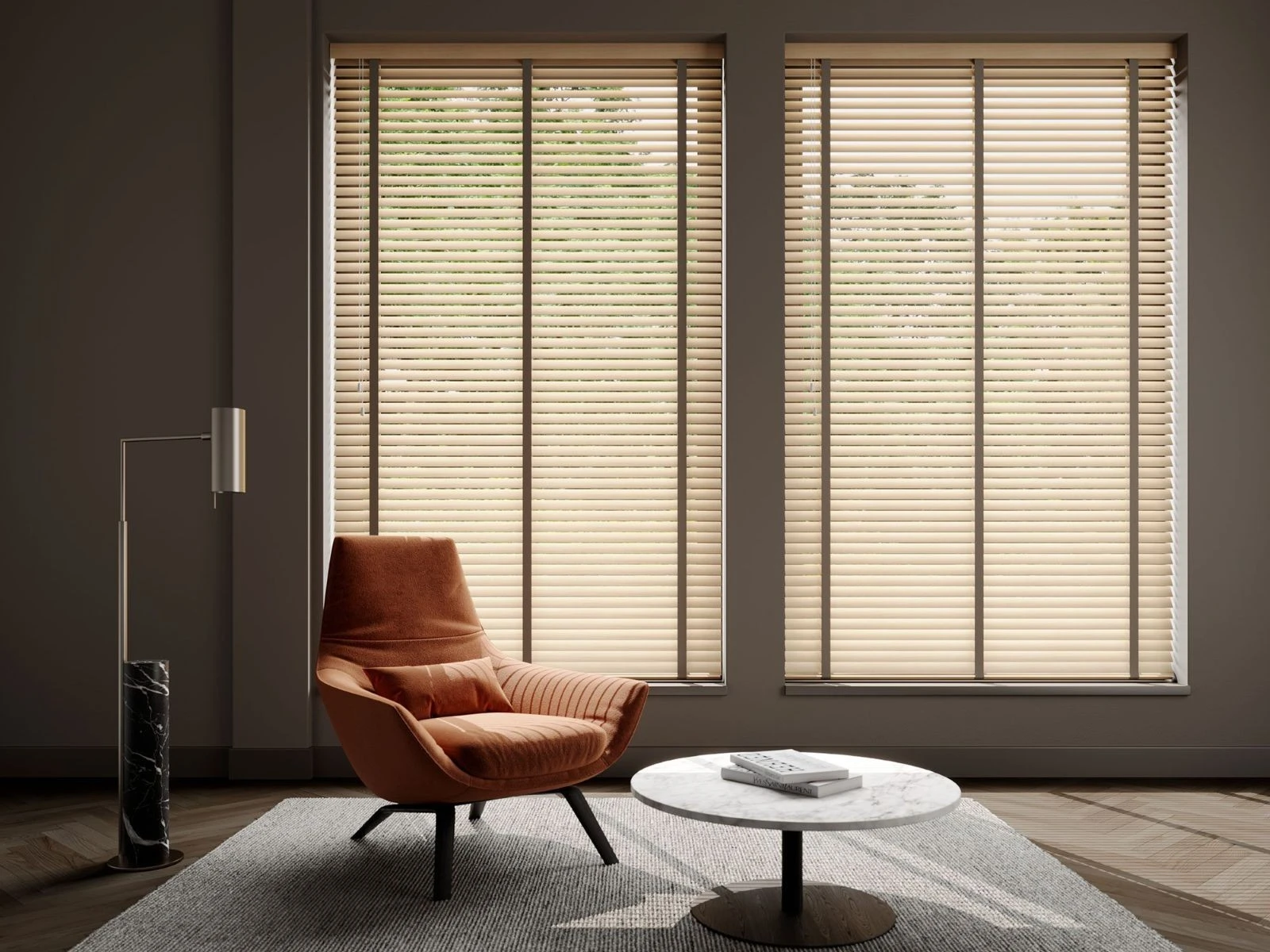 Available in a variety of painted and stained finishes, Real Wood Venetian Blinds combine natural beauty with precise light control and timeless interior styling.