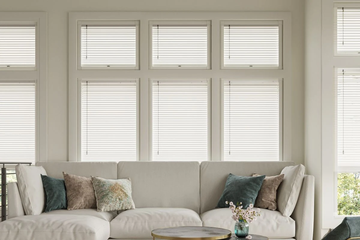 Perfect Fit Wood Venetian Blinds White Perfect Fit Wood Venetian Blinds fitted to uPVC French doors.