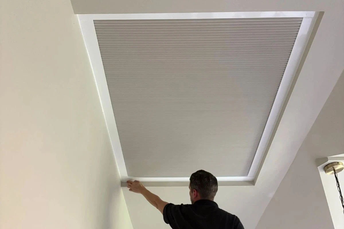 Made-to-measure cellular roof lantern blind helping reduce heat and glare in a modern home.